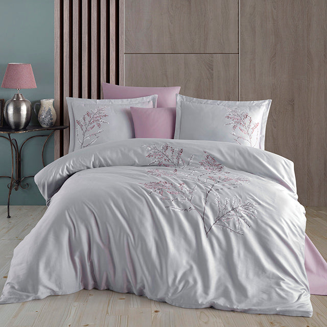 Луксозно спално бельо от бамбук с бродерия - Blesk Gri