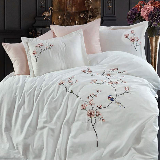 Луксозно спално бельо от бамбук с бродерия - Huma - Krem