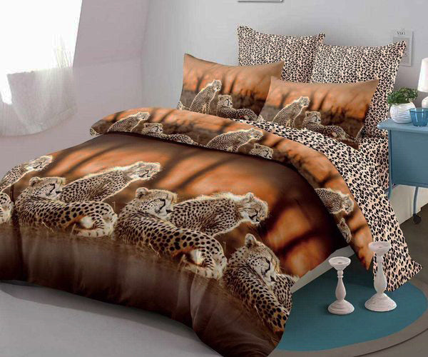 Спално бельо от 100% памук – кафяво с гепарди