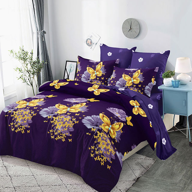 Спално бельо от 100% памук – лилаво с пеперуди