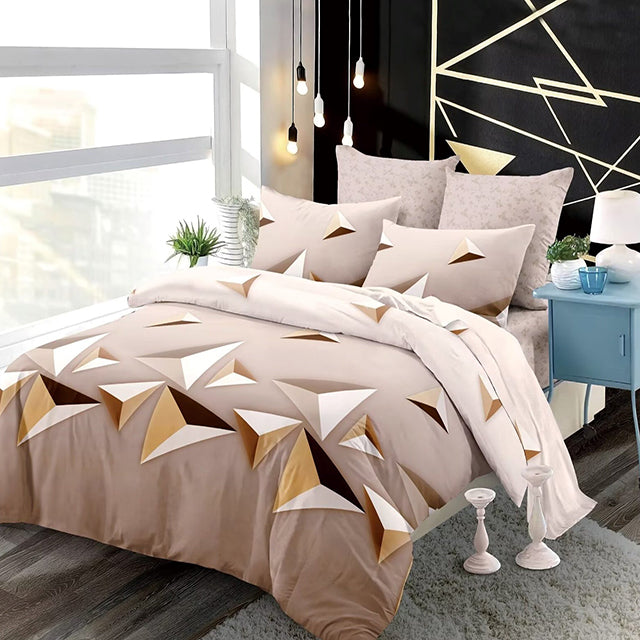 Спално бельо от 100% памук – бежово с геометричен мотив