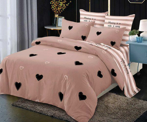 Спално бельо от 100% памук – цвят капучино със сърца