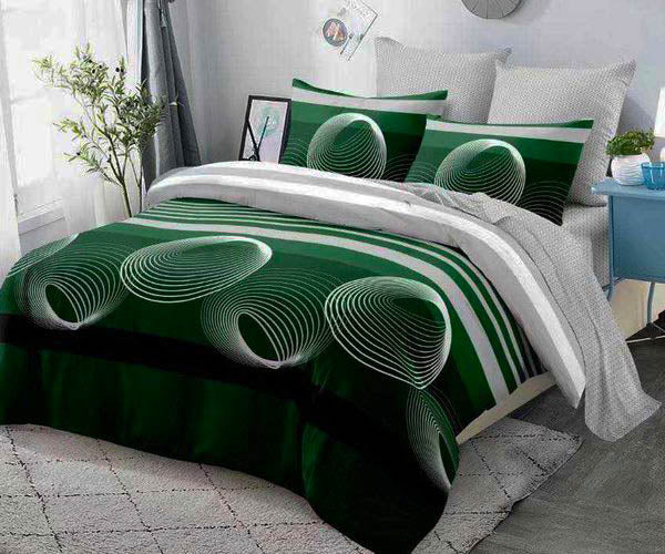 Спално бельо от 100% памук – сиво и зелено с кръгове