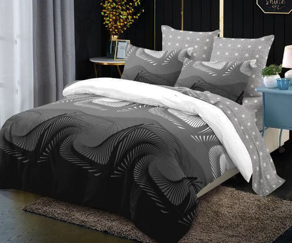 Спално бельо от 100% памук – сивo с извити линии