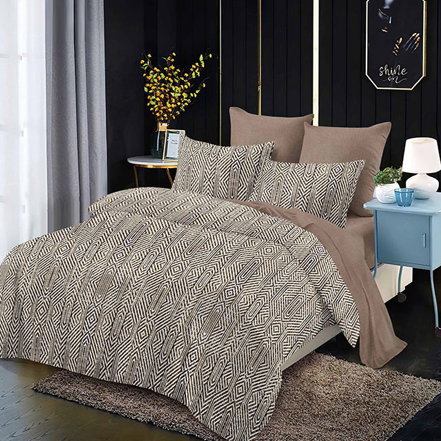 Спално бельо от 100% памук – кафяво с геометричен мотив