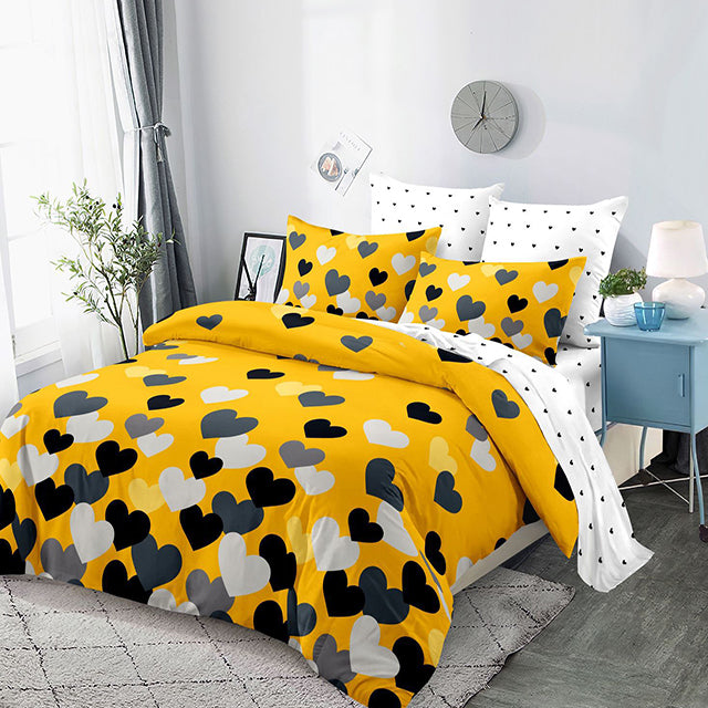 Спално бельо от 100% памук – жълто със сърца