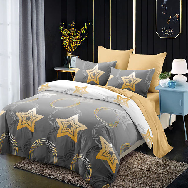 Спално бельо от 100% памук – сиво със звезди 