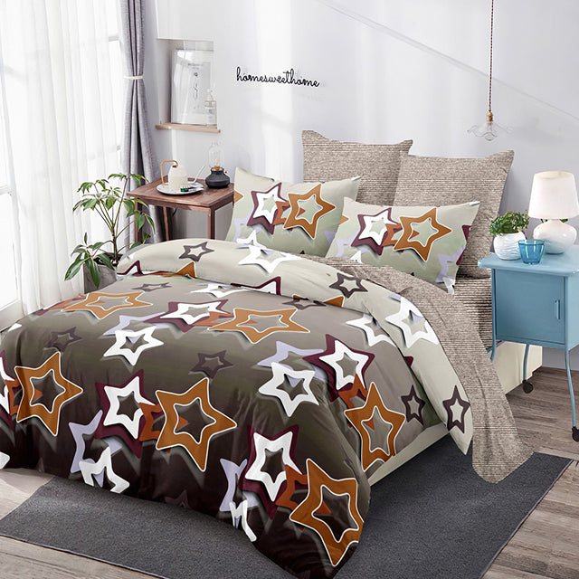 Спално бельо от 100% памук – кафяво със звезди 
