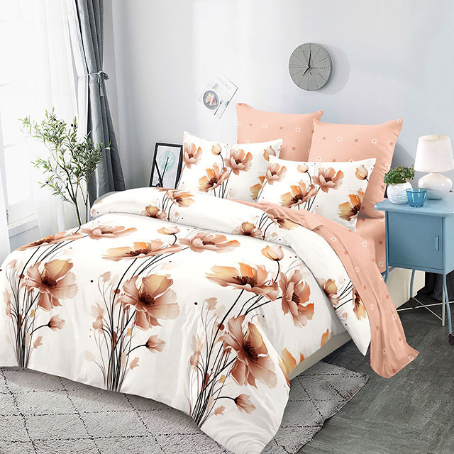 Спално бельо от 100% памук – бяло с флорален мотив 