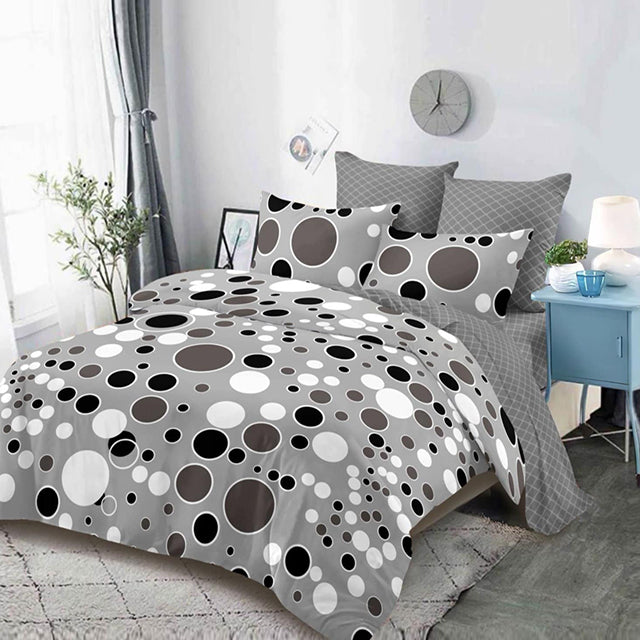 Спално бельо от 100% памук – сиво с кръгове - C8-449