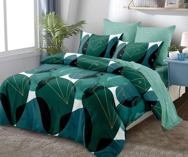 Спално бельо с ластик от 100% памук – зелено с диаманти