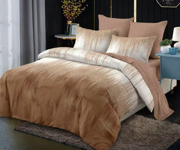 Спално бельо с ластик от 100% памук – кафяво и бяло