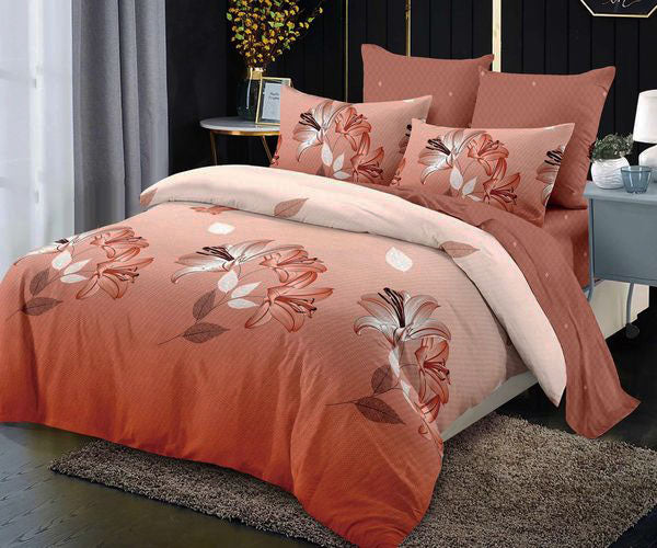 Спално бельо с ластик от 100% памук – цвят праскова с красиви цветя