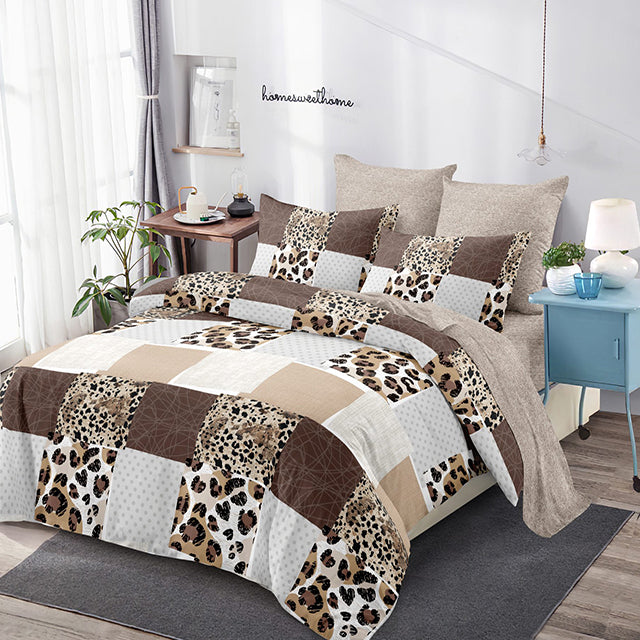 Спално бельо с ластик от 100% памук – бежово и кафяво със животински мотив