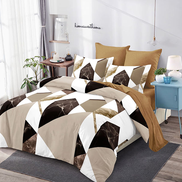 Спално бельо с ластик от 100% памук – бежово с абстрактен дизайн