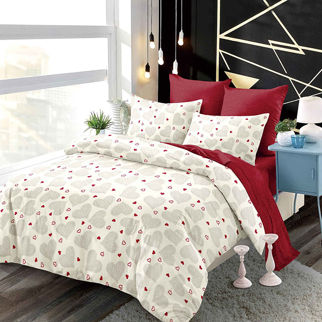 Спално бельо с ластик от 100% памук – цвят крем със сърца 