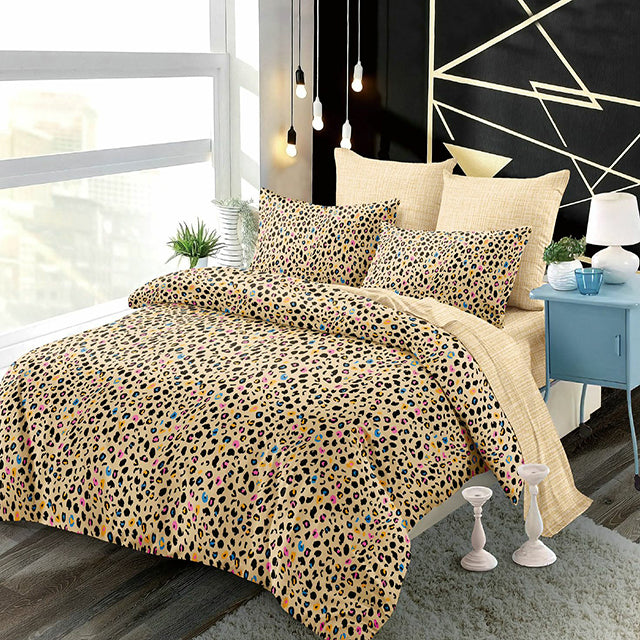 Спално бельо с ластик от 100% памук – бежово с леопардов принт