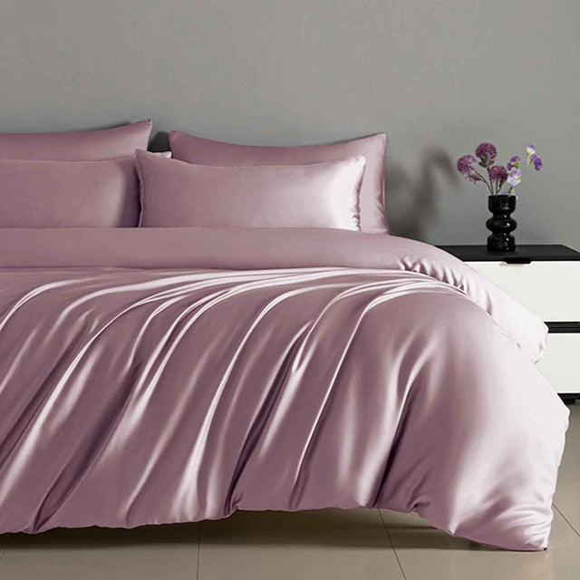 Луксозно спално бельо с ластик от памучен сатен - розово