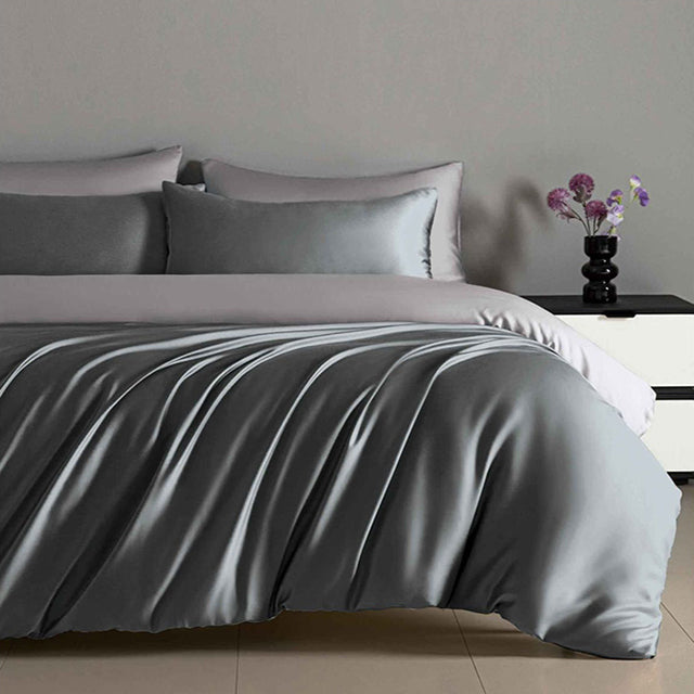 Луксозно спално бельо с ластик от памучен сатен - цвят антрацит