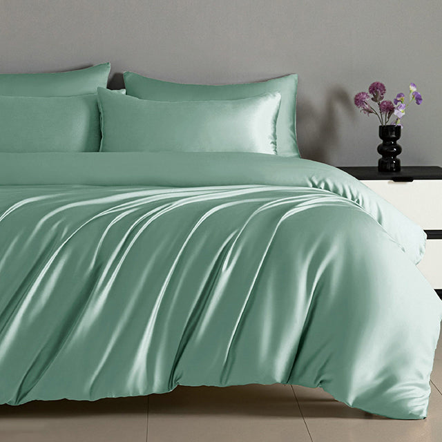 Луксозно спално бельо с ластик от памучен сатен - цвят тюркоаз 
