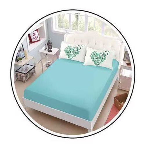 Едноцветно спално бельо с ластик - цвят тюркоаз