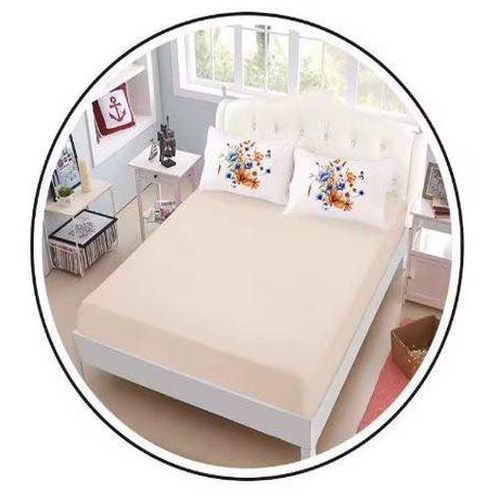 Едноцветно спално бельо с ластик - цвят крем