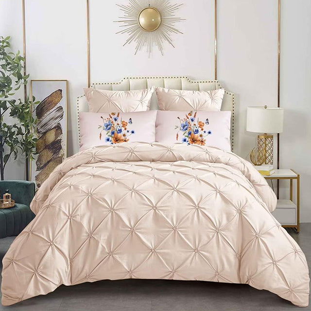 Едноцветно спално бельо с ластик - цвят крем