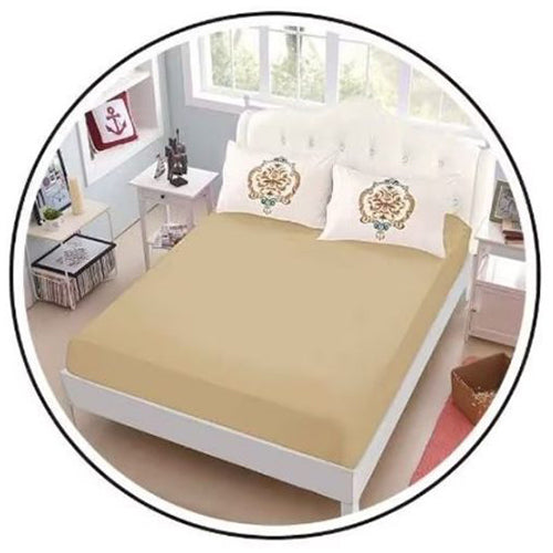 Едноцветно спално бельо с ластик - бежово