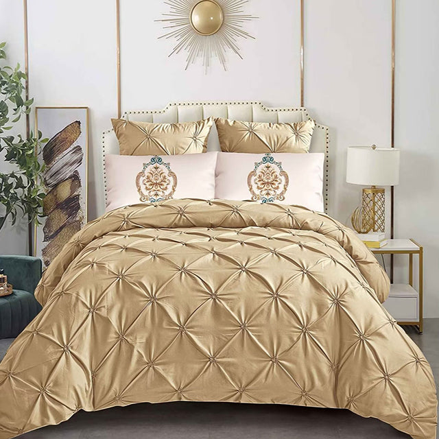 Едноцветно спално бельо с ластик - бежово