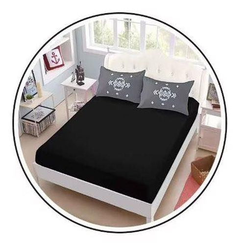 Едноцветно спално бельо с ластик - черно - CR-22