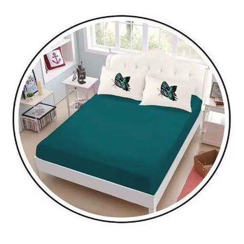 Едноцветно спално бельо с ластик - тъмнозелено 