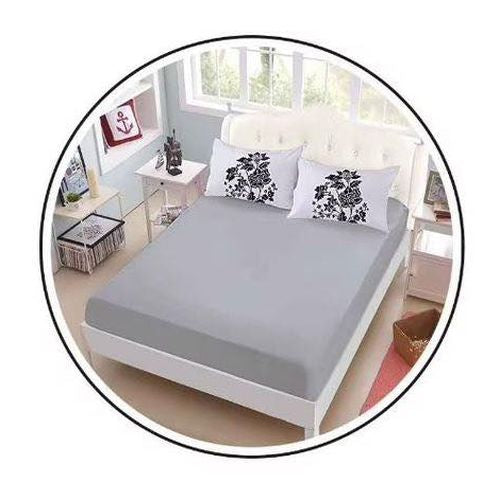 Едноцветно спално бельо с ластик - сиво