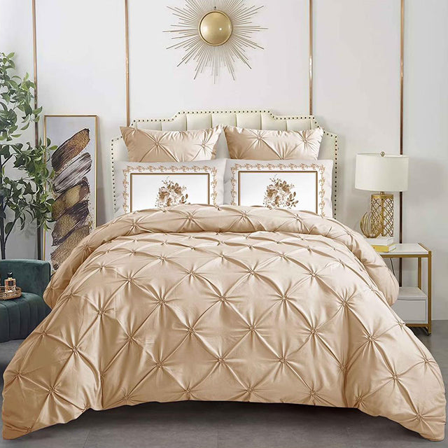 Едноцветно спално бельо с ластик - бежово