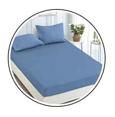 Едноцветно спално бельо с ластик - тъмносиньо