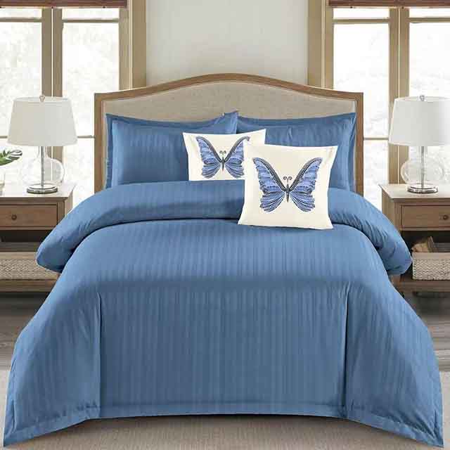 Едноцветно спално бельо с ластик - тъмносиньо