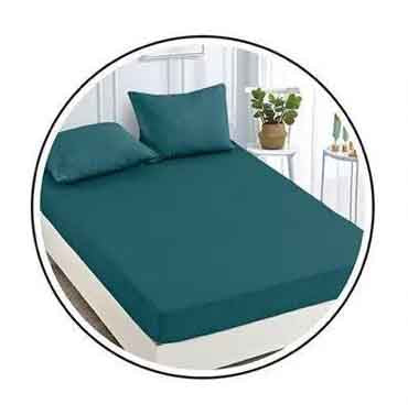 Едноцветно спално бельо с ластик - тъмнозелено