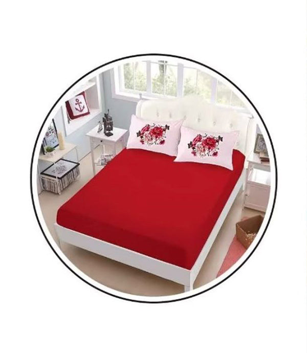 Едноцветно спално бельо с ластик - червено