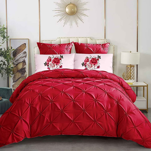 Едноцветно спално бельо с ластик - червено