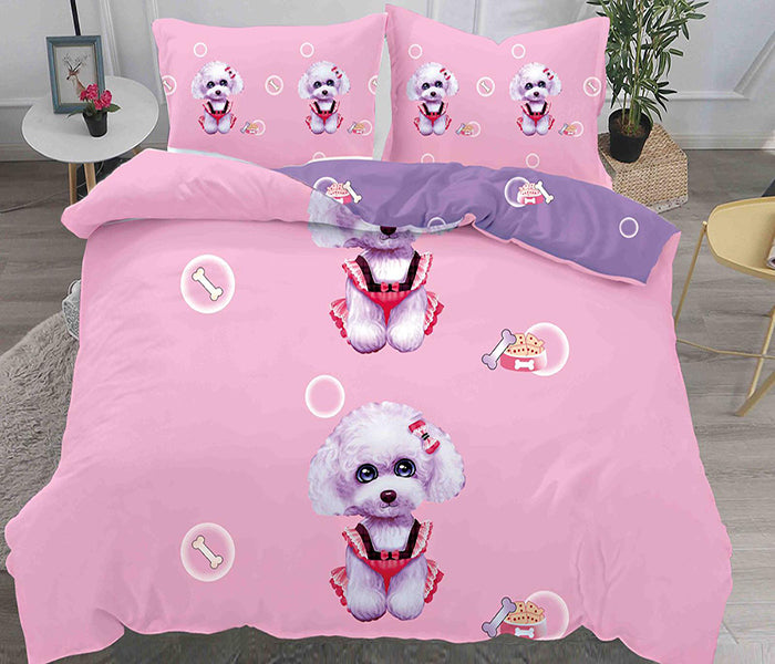 3D Спално бельо от 100% памук - розов фон с пудел