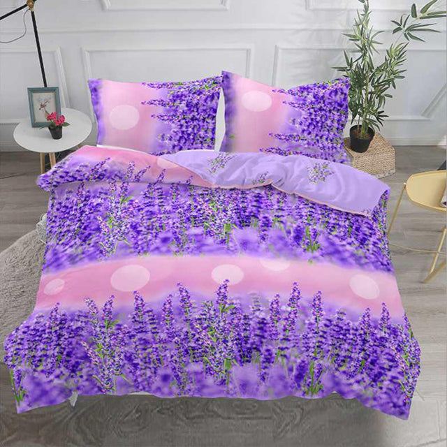 3D Спално бельо от 100% памук - ливада с лавандула