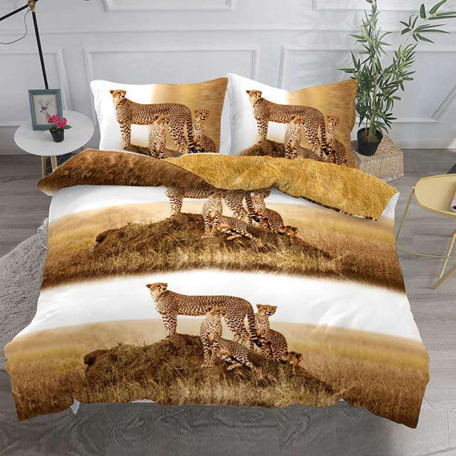 3D Спално бельо от 100% памук - семейство гепарди в саваната