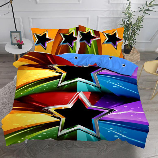 3D Спално бельо от 100% памук - многоцветно с едри звезди