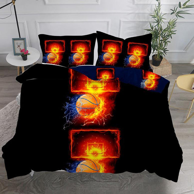 3D Спално бельо от 100% памук - черен фон с баскетбол