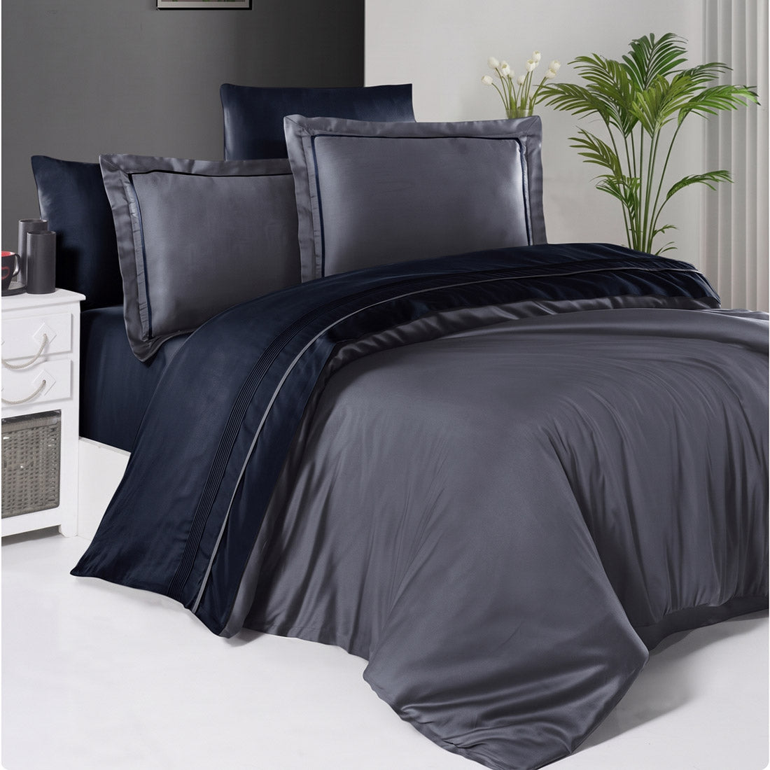 Двоен спален комплект Delux Saten - Serenity Dark and Navy Blue