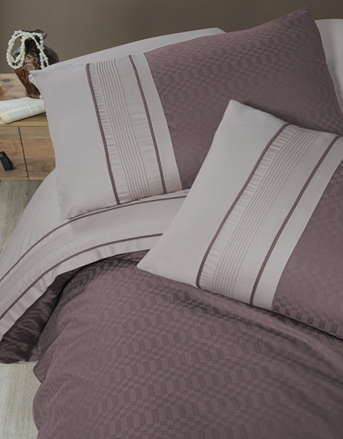 Спално бельо от VIP памучен сатен - кафяво и сиво с кантове