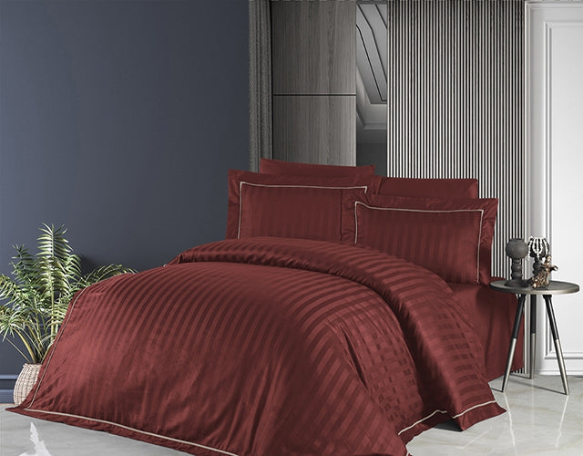 Спално бельо от VIP памучен сатен - керемиден цвят с бели кантове