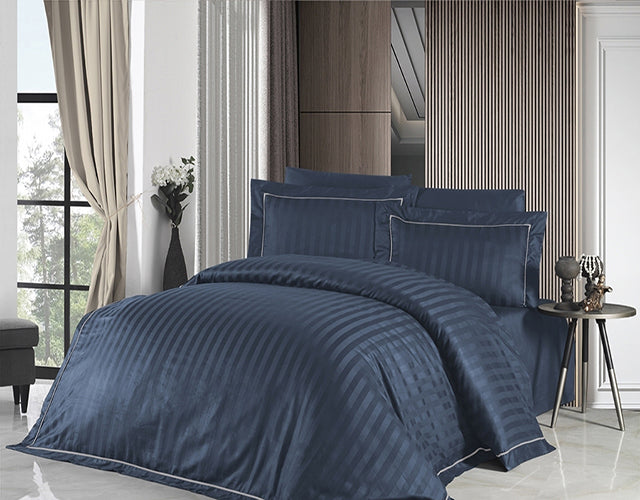 Спално бельо от VIP памучен сатен - синьо с бели кантове