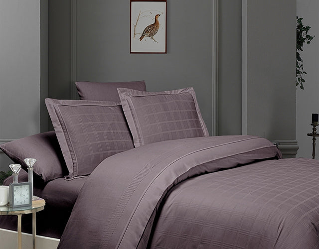 Спално бельо от VIP памучен сатен - лилаво с квадрати