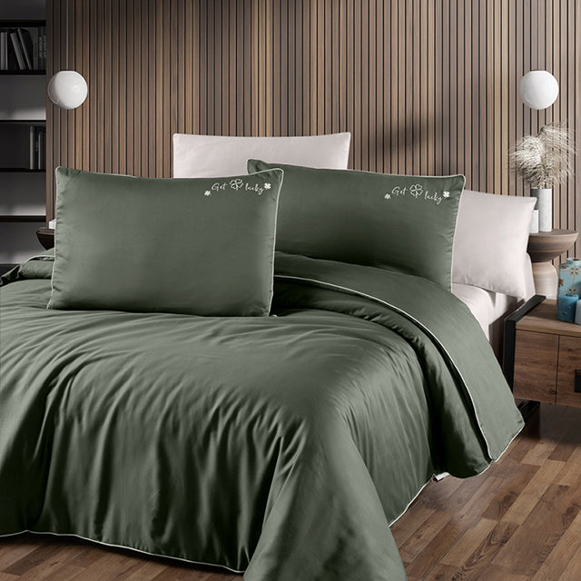 Спално бельо от VIP памучен сатен - мъхесто зелено