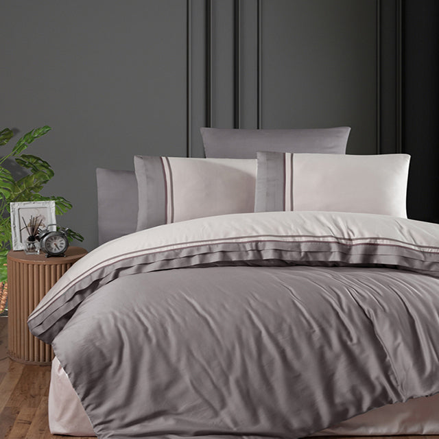 Спално бельо от VIP памучен сатен - сиво и бяло